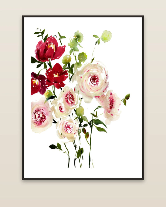 Garden Roses framed on a wall
