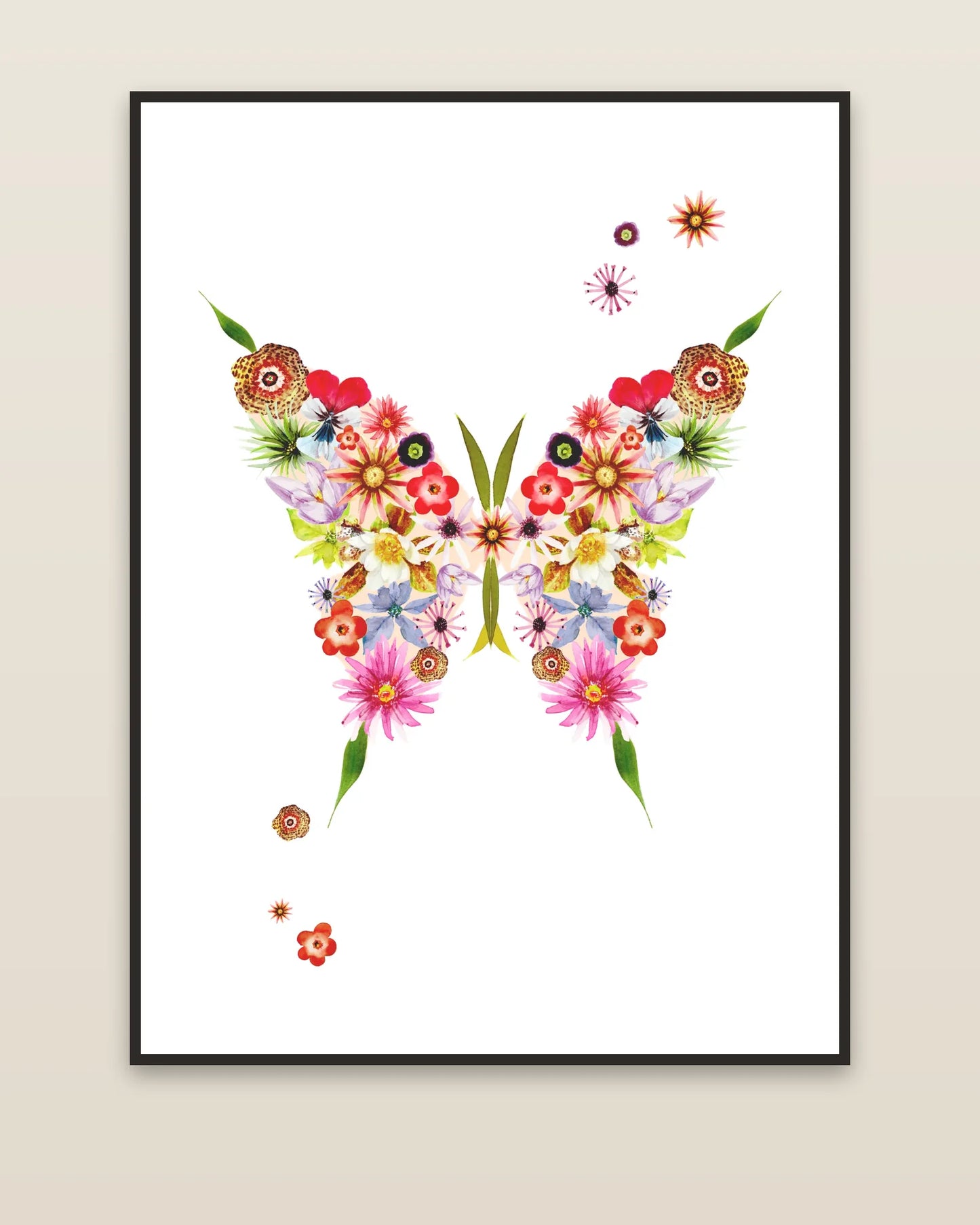 Floral Butterfly framed on a wall
