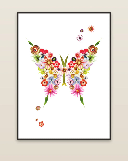 Floral Butterfly framed on a wall