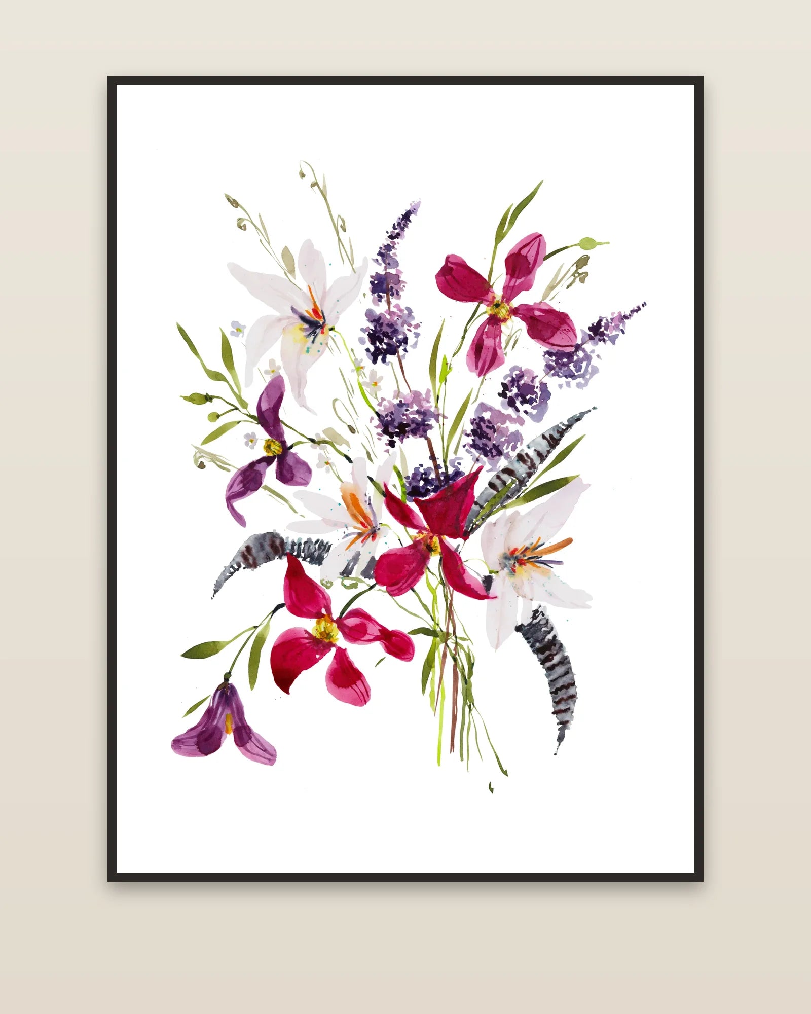 Loose Wild Flowers framed on a wall