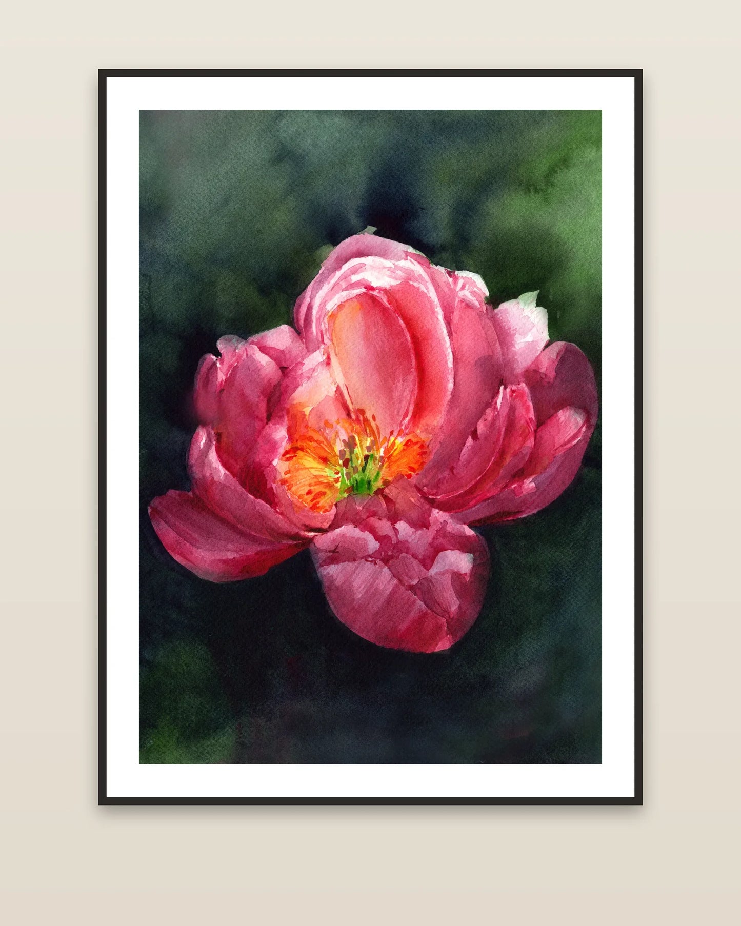 Midnight Peony framed on a wall