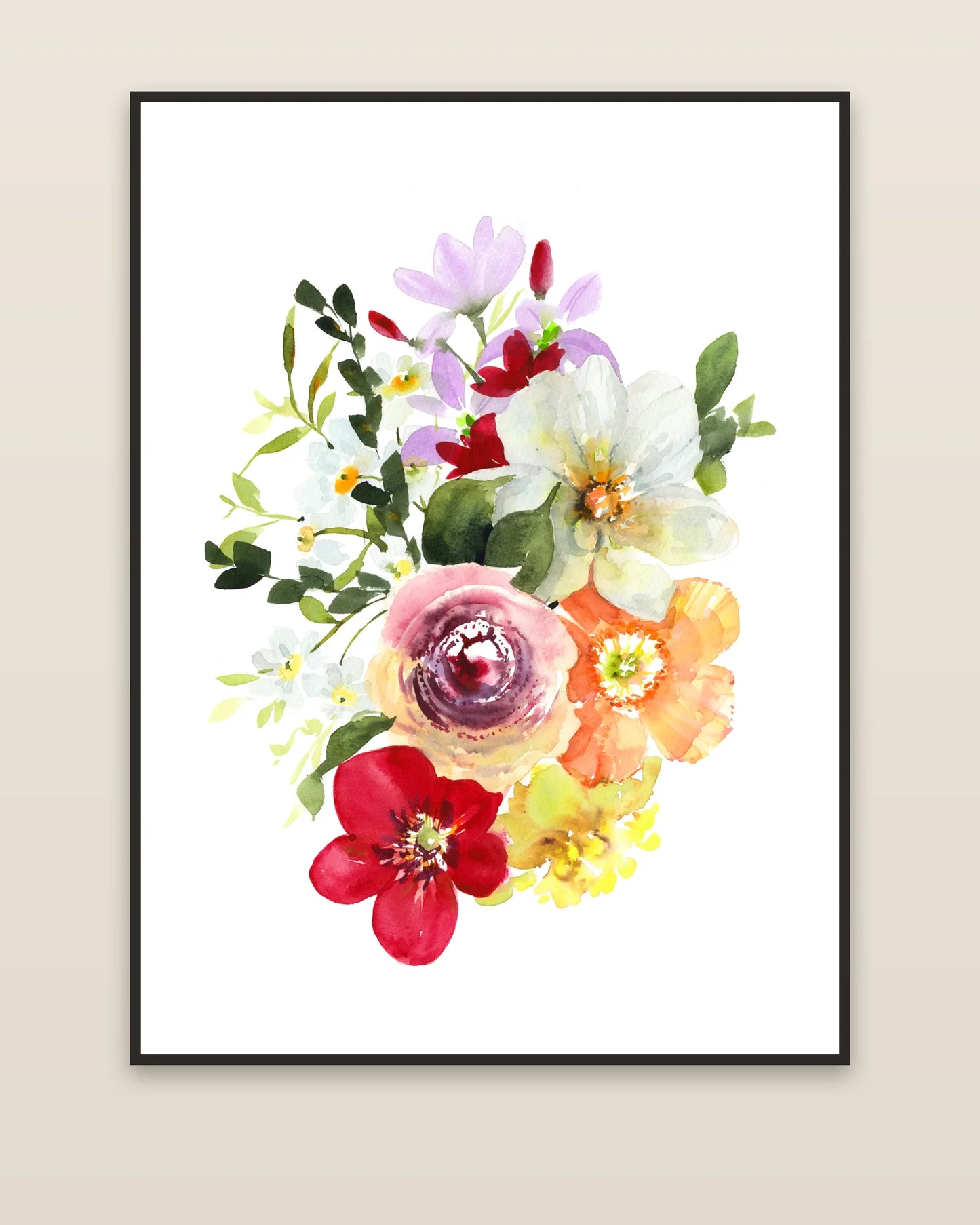 Modern Florals framed on a wall