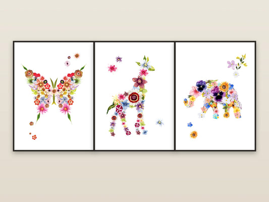 Nursery Set of 3 framed on a wall